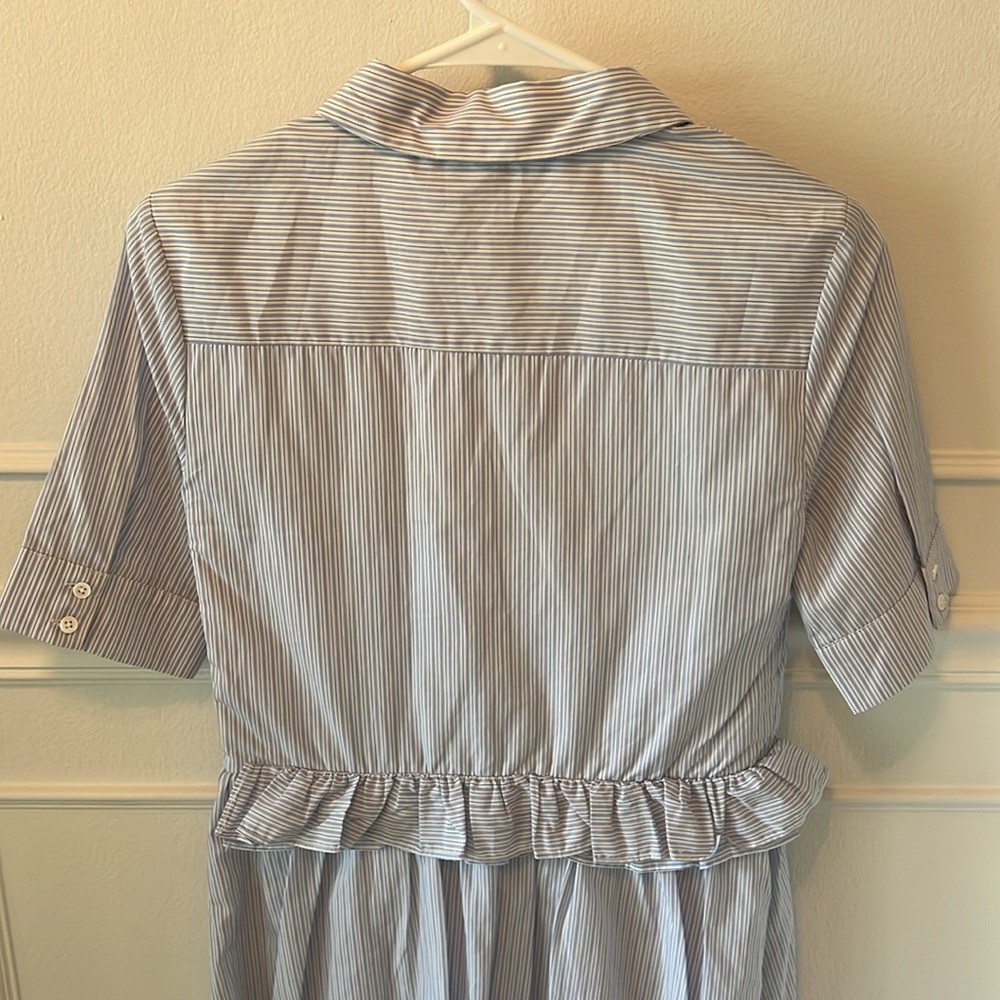English Factory NWOT XS Blue White Ruffle Oversized Midi Dress Lined - Picture 6 of 9